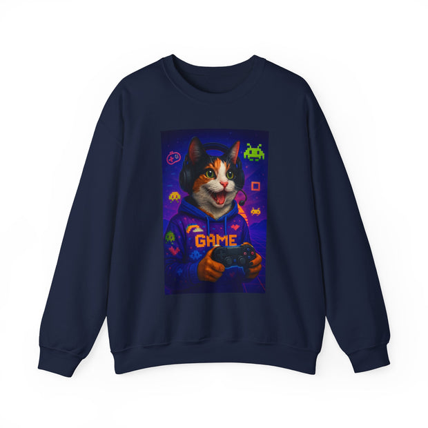 Gamer Cat Crewneck Sweatshirt, Cozy Gamer Apparel, Perfect Gift for Cat Lovers, Funny Sweatshirt for Birthdays, Gaming Merchandise