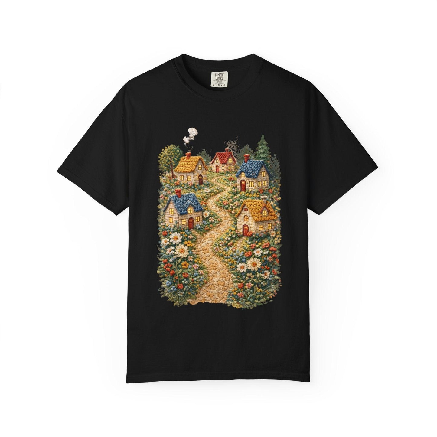 Cottage Garden Path T-shirt | Floral Village Illustration