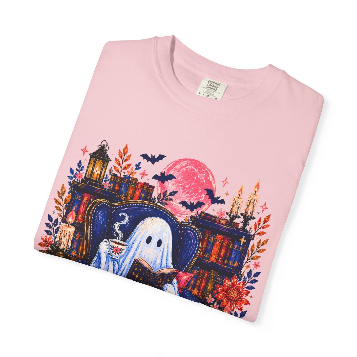Cozy Reading Ghost T-Shirt | Bookish Halloween Illustration