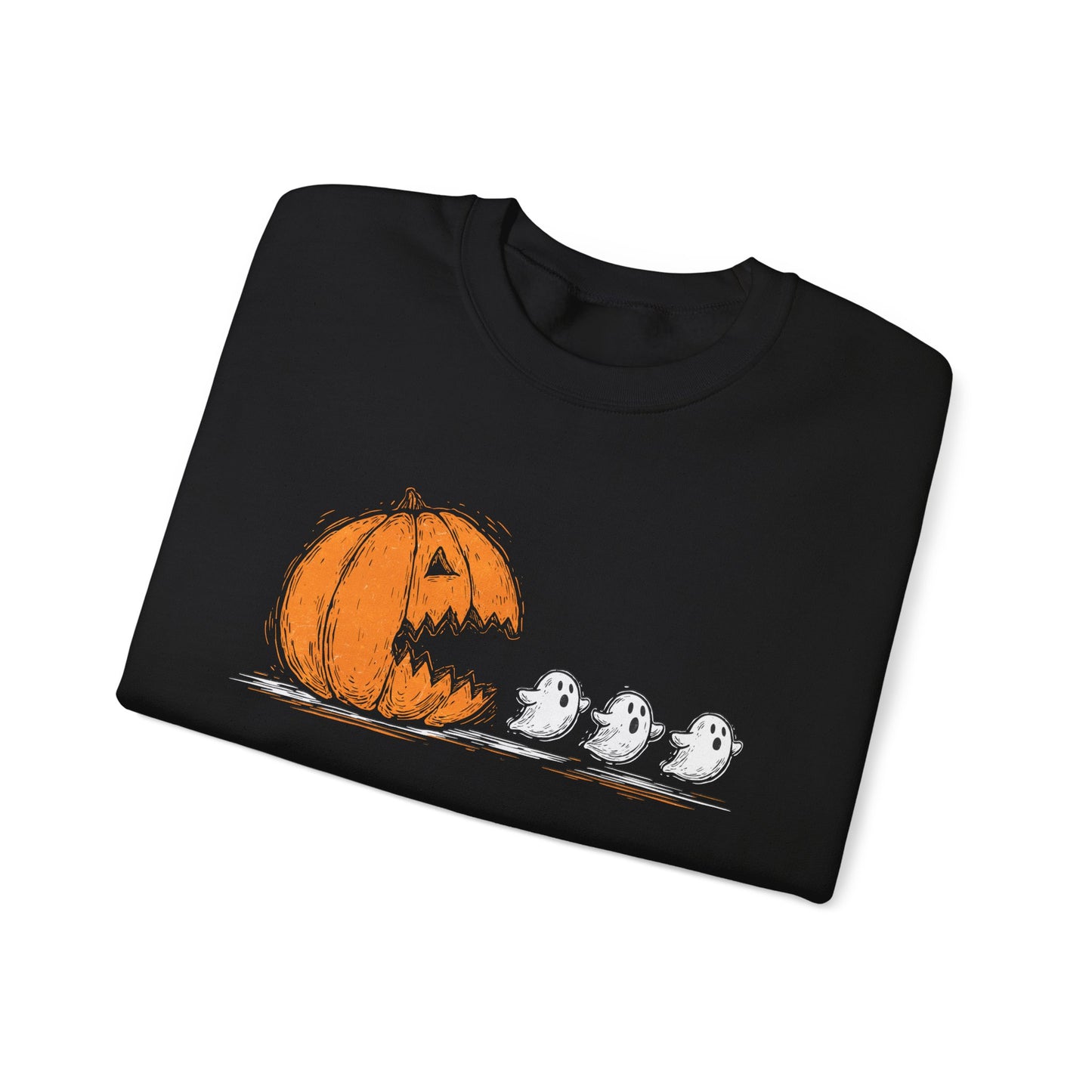 Pumpkin and Ghosts Crewneck Sweatshirt | Halloween Pumpkin Ghost Illustration
