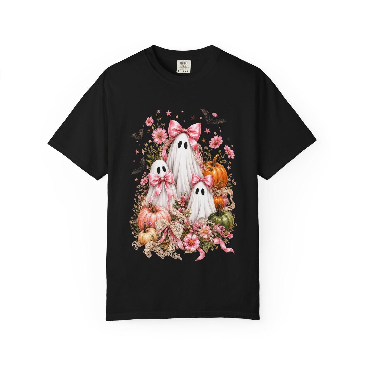 Coquette Ghost Halloween Shirt, Pink Bow Ghost T-Shirt, Cute Spooky Season Tee, Girly Halloween Pumpkin Graphic, Fall Aesthetic Shirt