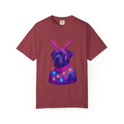 Neon English Mastiff Dog with Antlers T-Shirt | Christmas Sweater Lights Design