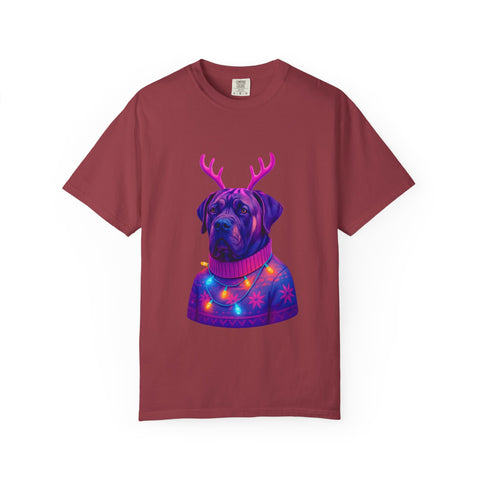 Neon English Mastiff Dog with Antlers T-Shirt | Christmas Sweater Lights Design