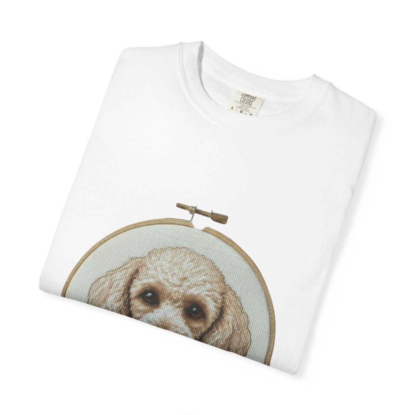 Poodle Portrait Embroidery Hoop Dog Art T-shirt | Hand-Drawn Canine Illustration