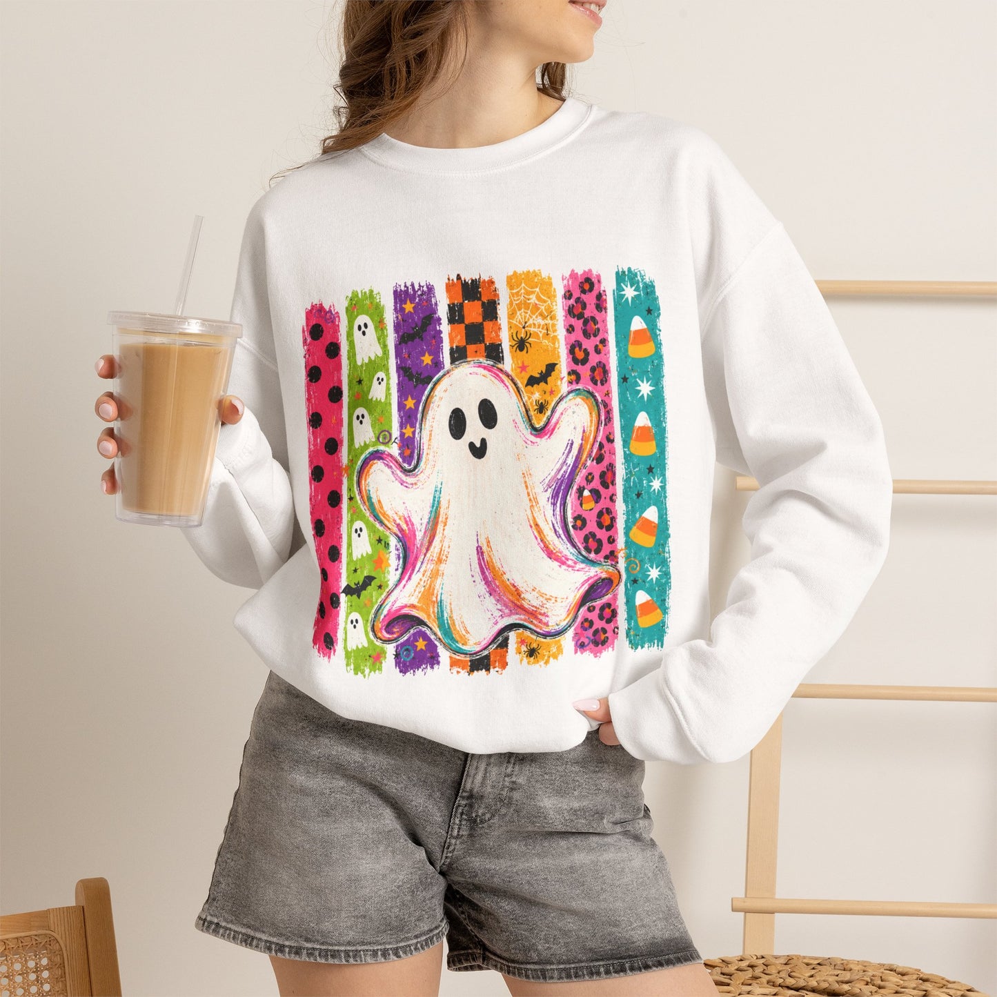Rainbow Ghost Halloween Sweatshirt | Cute Ghost Graphic Crewneck