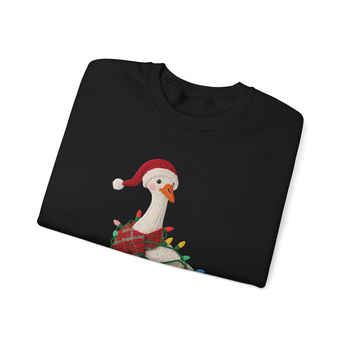 Christmas Goose Wearing Santa Hat Crewneck Sweatshirt | Holiday Duck in Lights