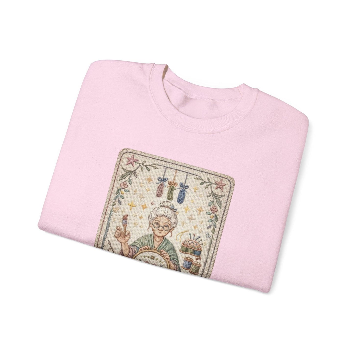 The Crafter illustration Crewneck Sweatshirt | Vintage craft tools, floral frame