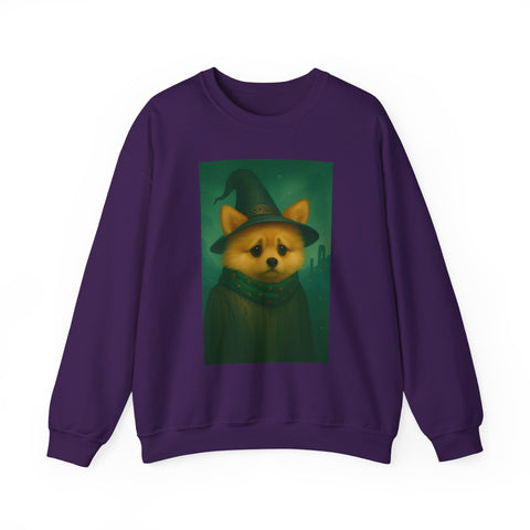 Cozy Witch Pomeranian Dog Sweatshirt, Animal Lover Sweatshirt, Halloween Apparel, Unisex Crewneck, Gift for Dog Mom