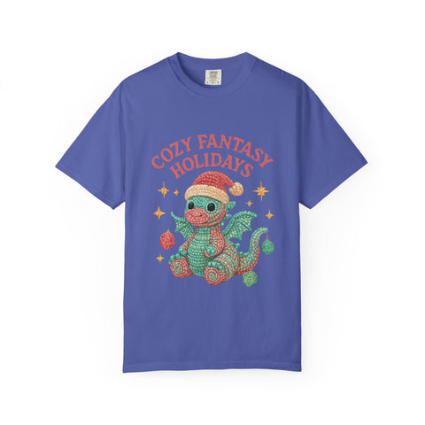 Cozy Fantasy Holidays Tee, Unisex Christmas T-shirt, Cute Dragon Apparel, Holiday Gift, Festive Graphic Tee