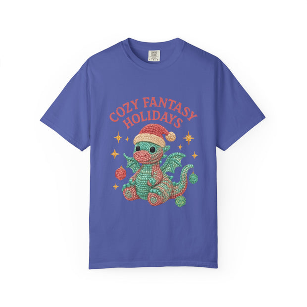 Cozy Fantasy Holidays Tee, Unisex Christmas T-shirt, Cute Dragon Apparel, Holiday Gift, Festive Graphic Tee