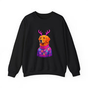 Golden Retriever in Festive Sweater Sweatshirt | Reindeer Antlers Holiday Dog