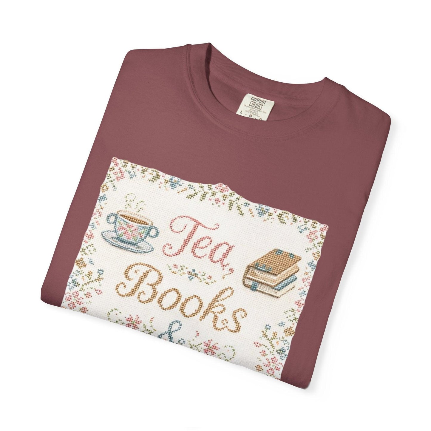 Tea Books & Stitching T-shirt | Reading, Sewing, Cozy Hobby Design