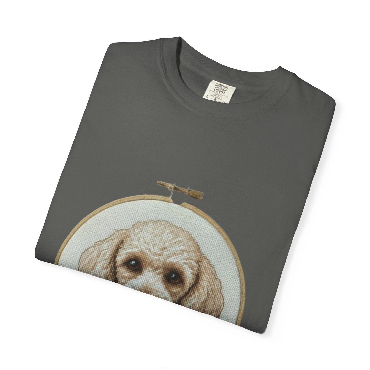 Poodle Portrait Embroidery Hoop Dog Art T-shirt | Hand-Drawn Canine Illustration