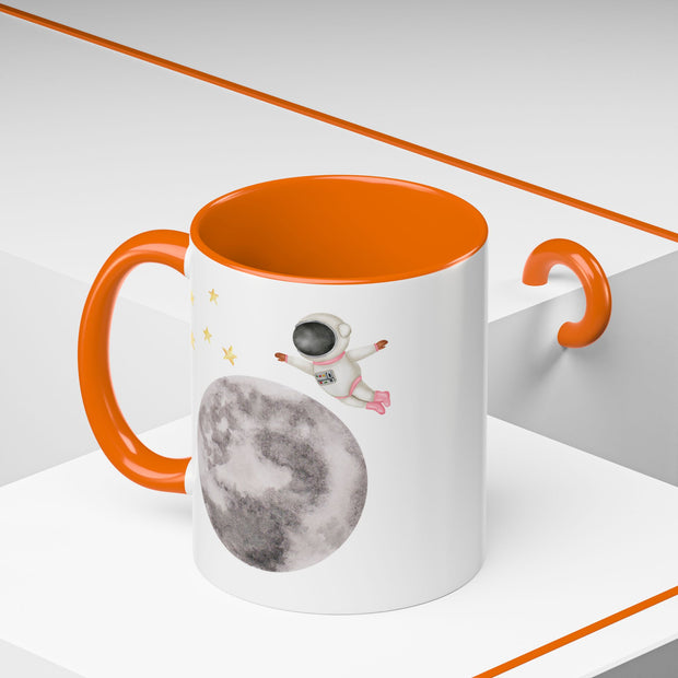 Astronaut Flying To The Moon Accent Coffee Mug