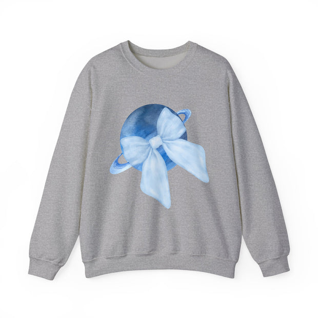 Blue Saturn Wrapped In A Blue Bow Unisex Crewneck Sweatshirt