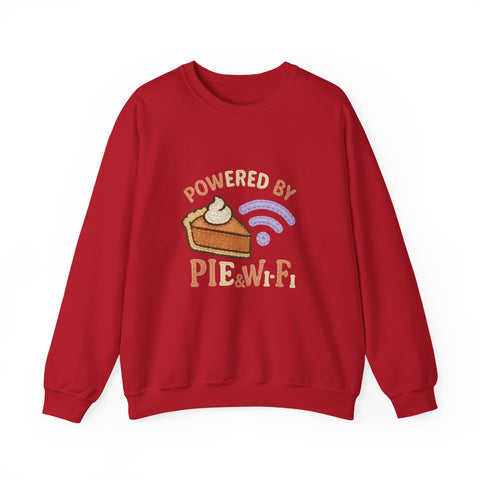 Powered by Pie and Wi-Fi Crewneck Sweatshirt, Cozy Sweatshirt Gift, Funny Thanksgiving Apparel, Comfy Fall Wear, Unisex Sweater