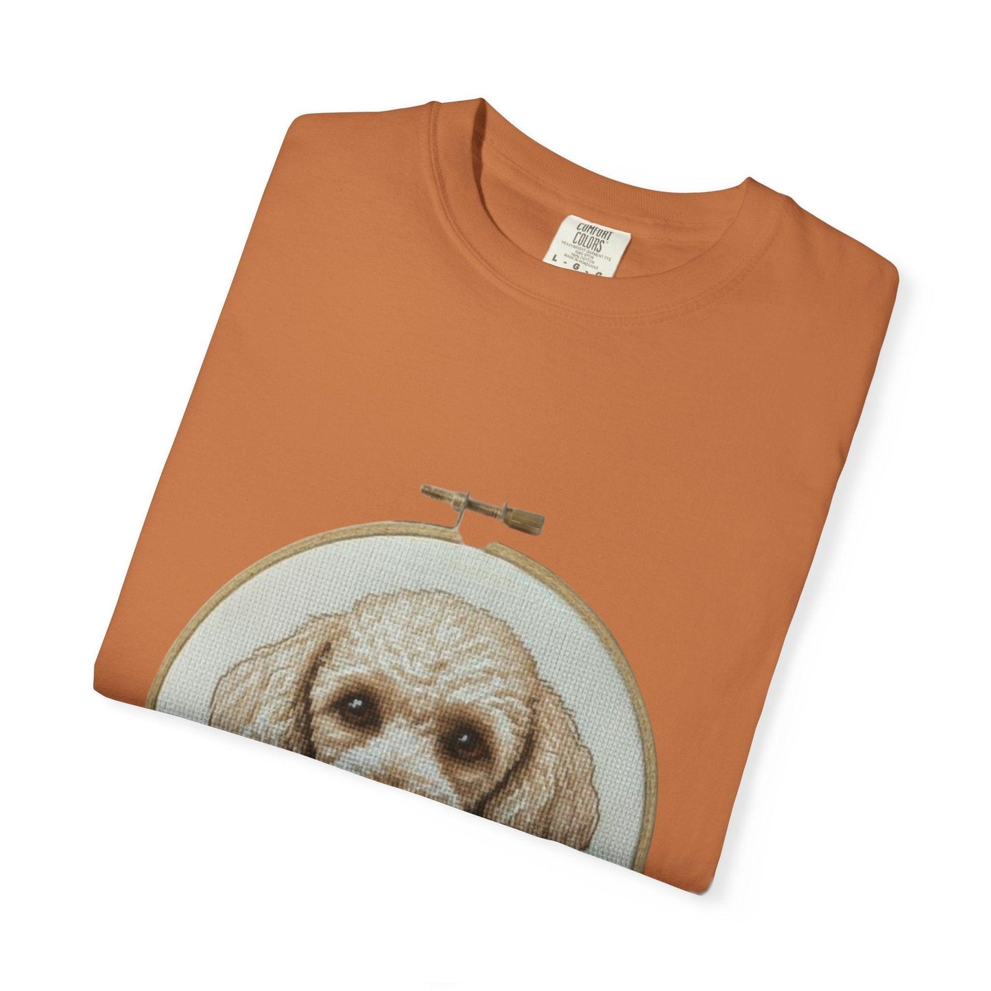 Poodle Portrait Embroidery Hoop Dog Art T-shirt | Hand-Drawn Canine Illustration