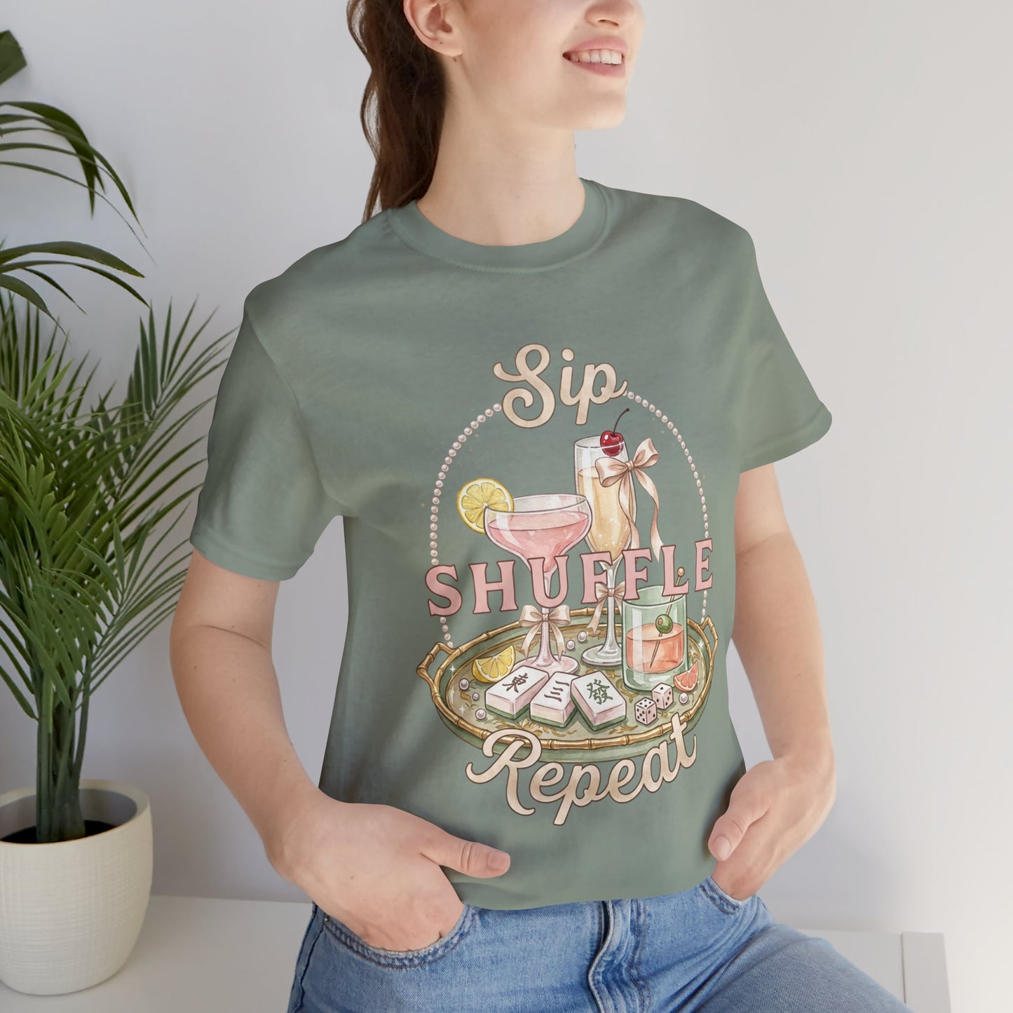 Sip Shuffle Repeat Shirt, Mahjong Social Club Tee, Pastel Girls Night Graphic Shirt, Mahjong Lover Gift