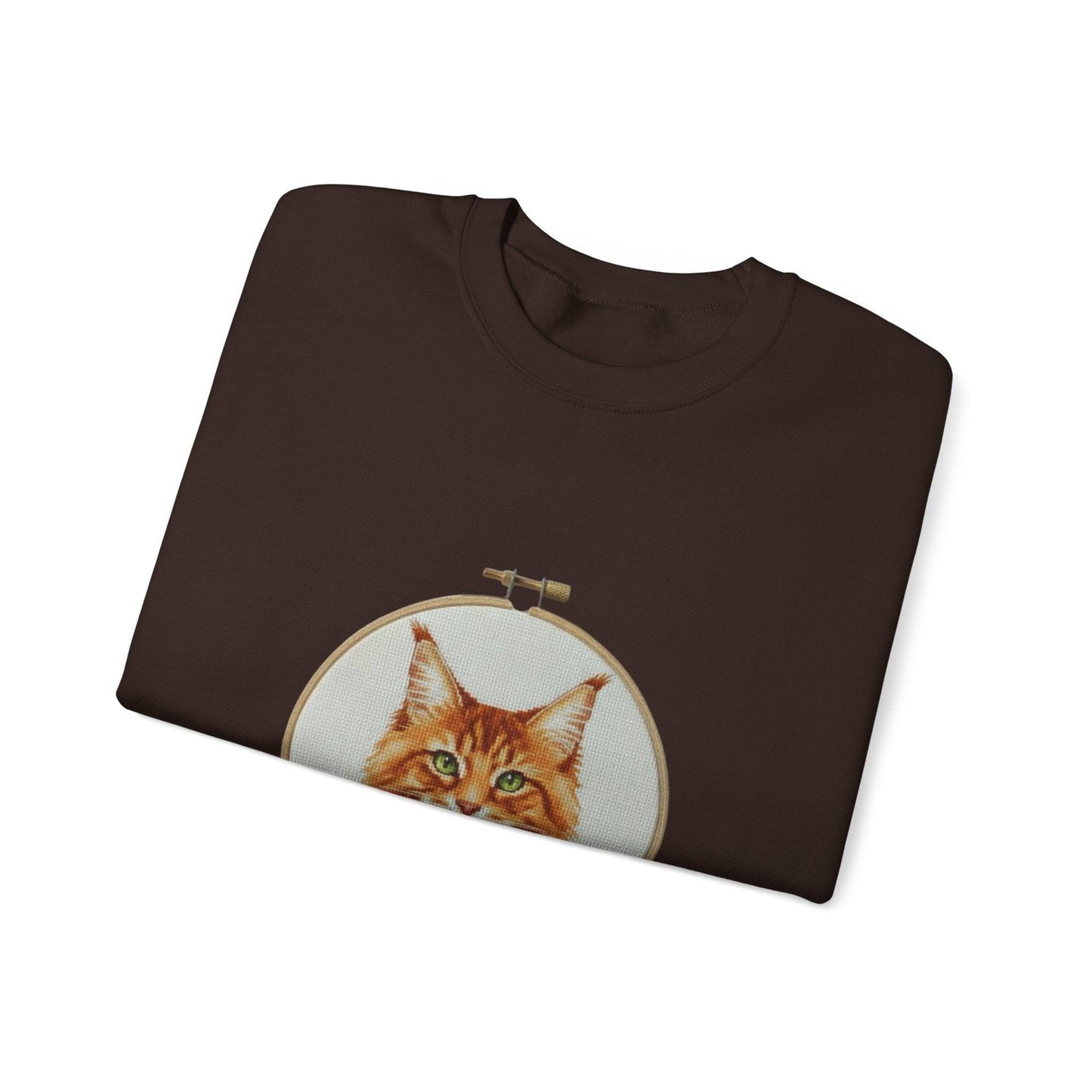 Orange Tabby Cat Sweatshirt, Cat Mom Gift, Cross Stitch Cat Portrait, Embroidery Hoop Floral Crewneck