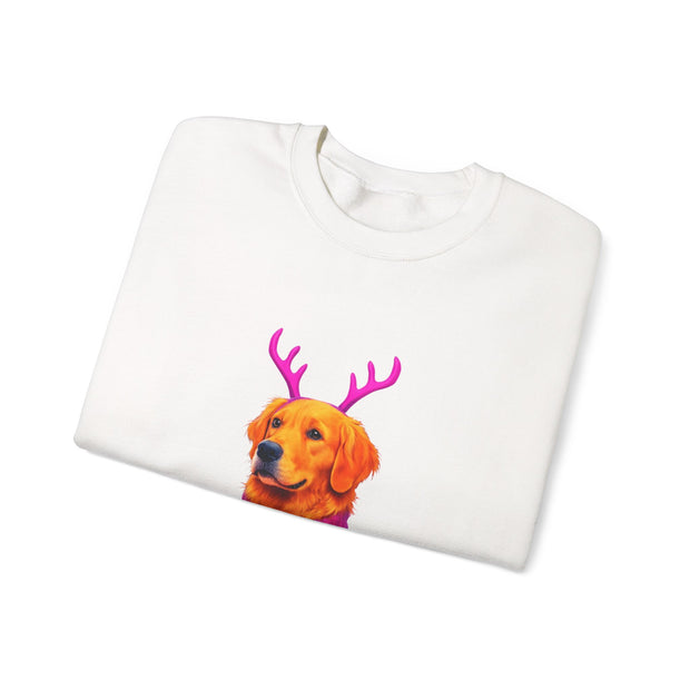 Golden Retriever in Festive Sweater Sweatshirt | Reindeer Antlers Holiday Dog