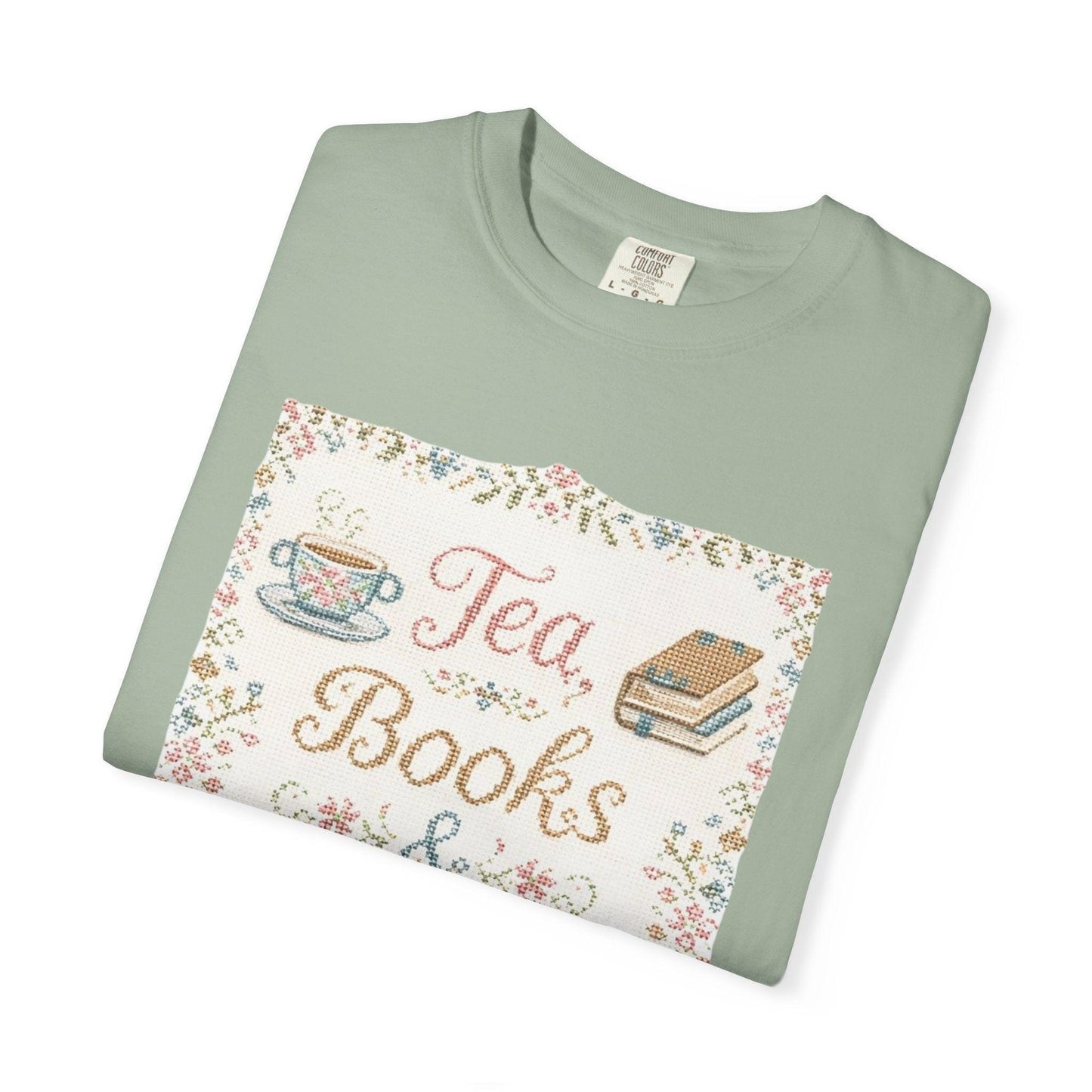 Tea Books & Stitching T-shirt | Reading, Sewing, Cozy Hobby Design