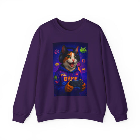 Gamer Cat Crewneck Sweatshirt, Cozy Gamer Apparel, Perfect Gift for Cat Lovers, Funny Sweatshirt for Birthdays, Gaming Merchandise