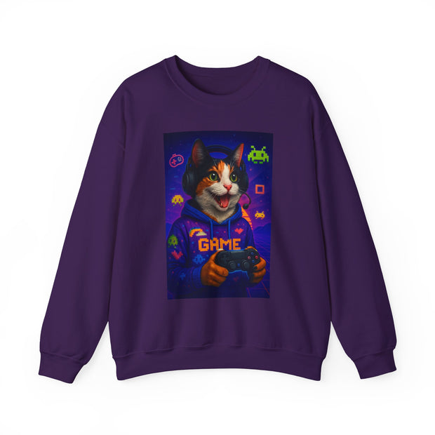 Gamer Cat Crewneck Sweatshirt, Cozy Gamer Apparel, Perfect Gift for Cat Lovers, Funny Sweatshirt for Birthdays, Gaming Merchandise