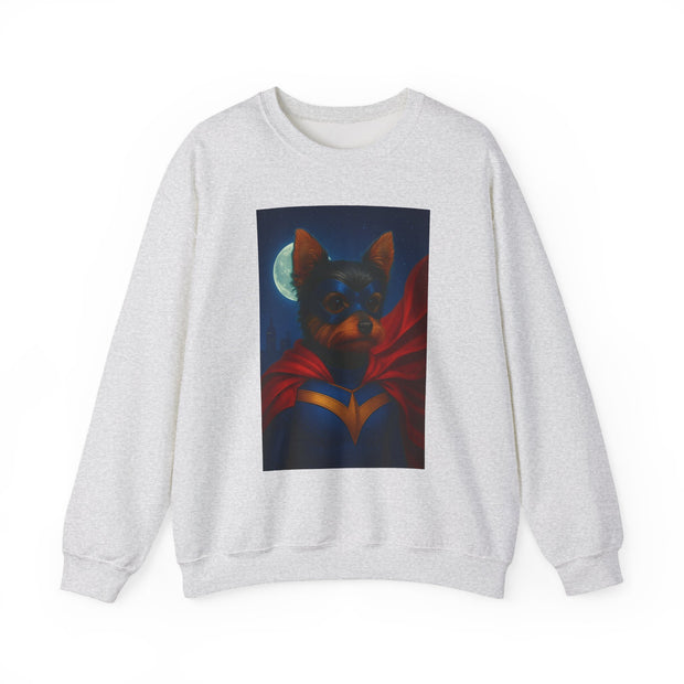 Superhero Yorkie Dog Sweatshirt, Cozy Animal Lover Crewneck, Pet Tribute Apparel, Unique Gift for Dog Lovers, Perfect for Casual Outings