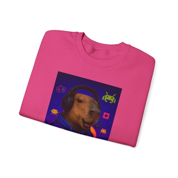 Gaming Capybara Sweatshirt, Unisex Crewneck, Relaxed Fit, Perfect for Gamers, Cozy Gift for Birthdays, Fun Homewear