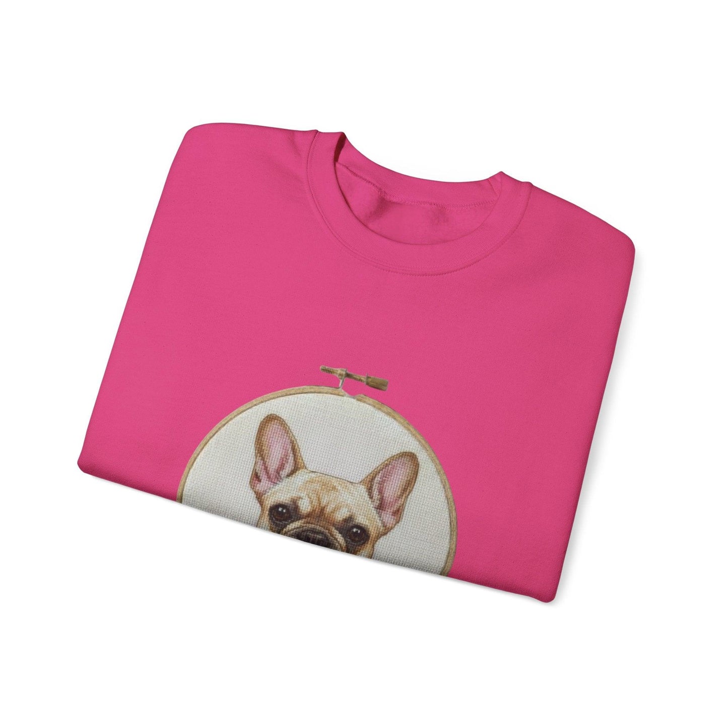 French Bulldog Portrait Sweatshirt | Embroidery Hoop Dog Face, Floral Accent