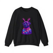 Neon Reindeer English Mastiff Sweatshirt | Dog with Antlers, Holiday Lights Sweater