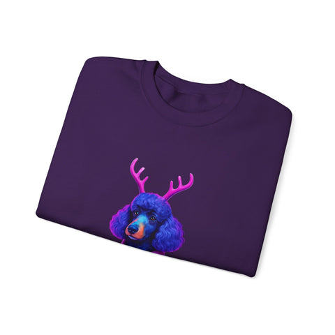 Neon Poodle with Antlers Sweatshirt | Colorful Holiday Sweater Illustration