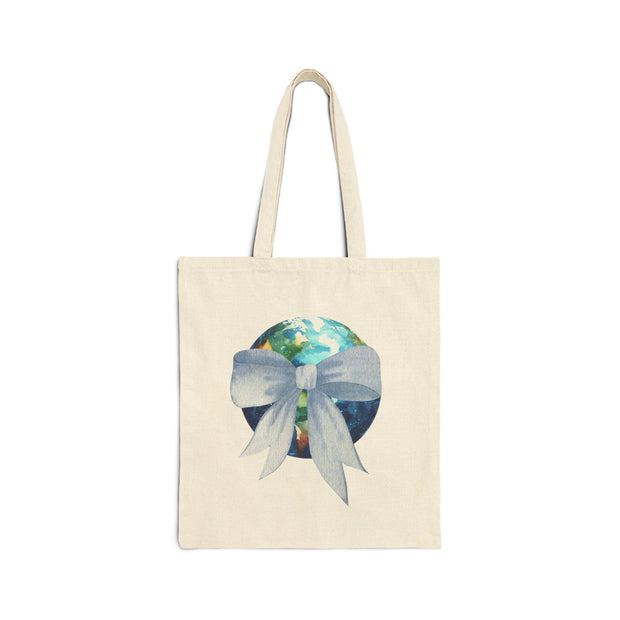 Earth Wrapped In A Bow Cotton Canvas Tote Bag