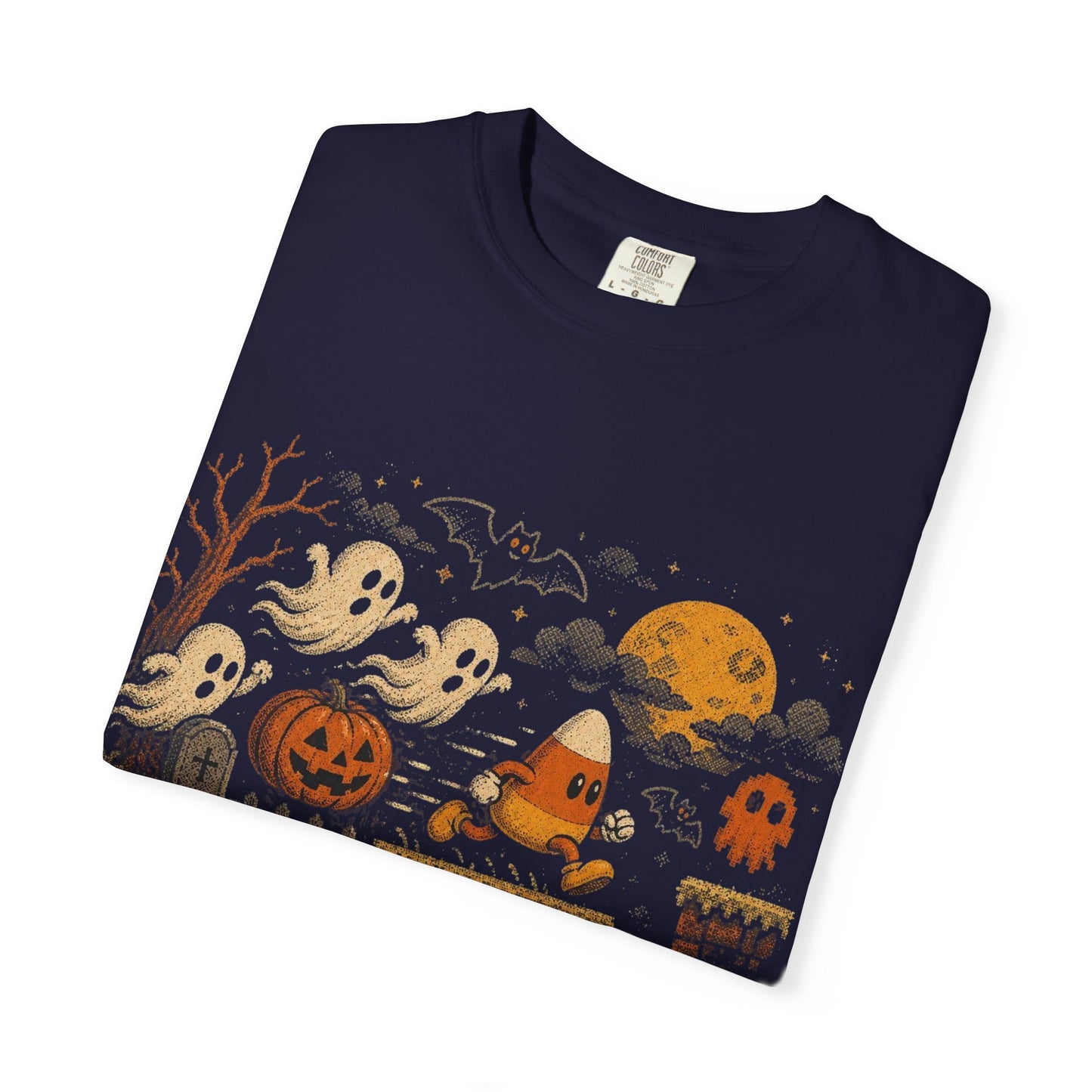 Pixel Halloween Ghosts and Pumpkins T-shirt | Retro 8-bit Spooky Night