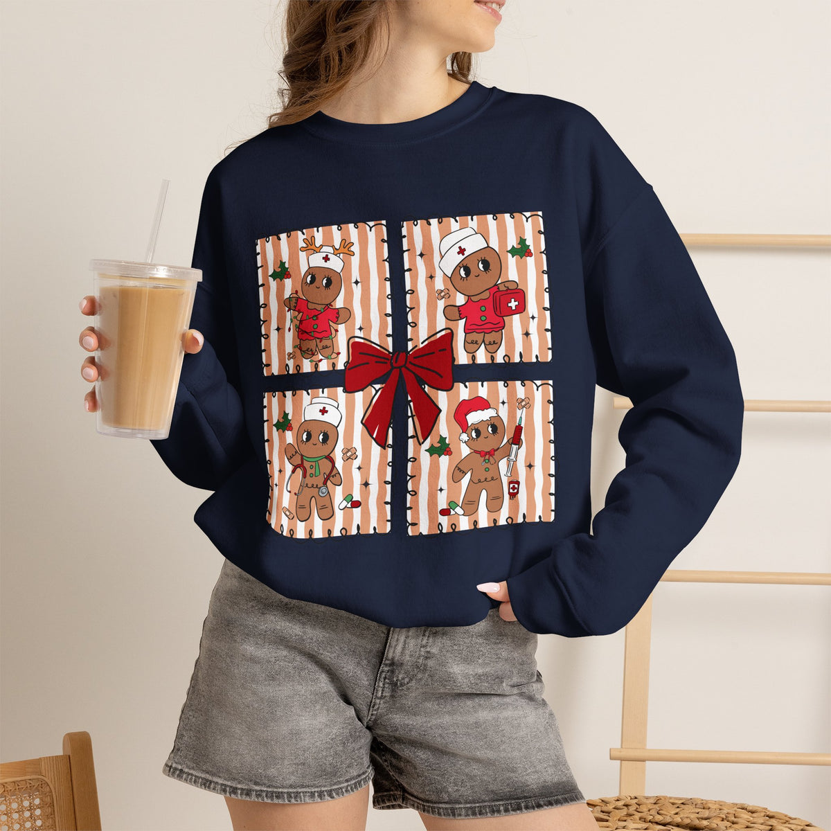 Gingerbread Christmas Sweatshirt, Cute Gingerbread Crewneck, Christmas Bow Sweatshirt, Gingerbread Man Shirt, Funny Holiday Sweater, Christmas Gift
