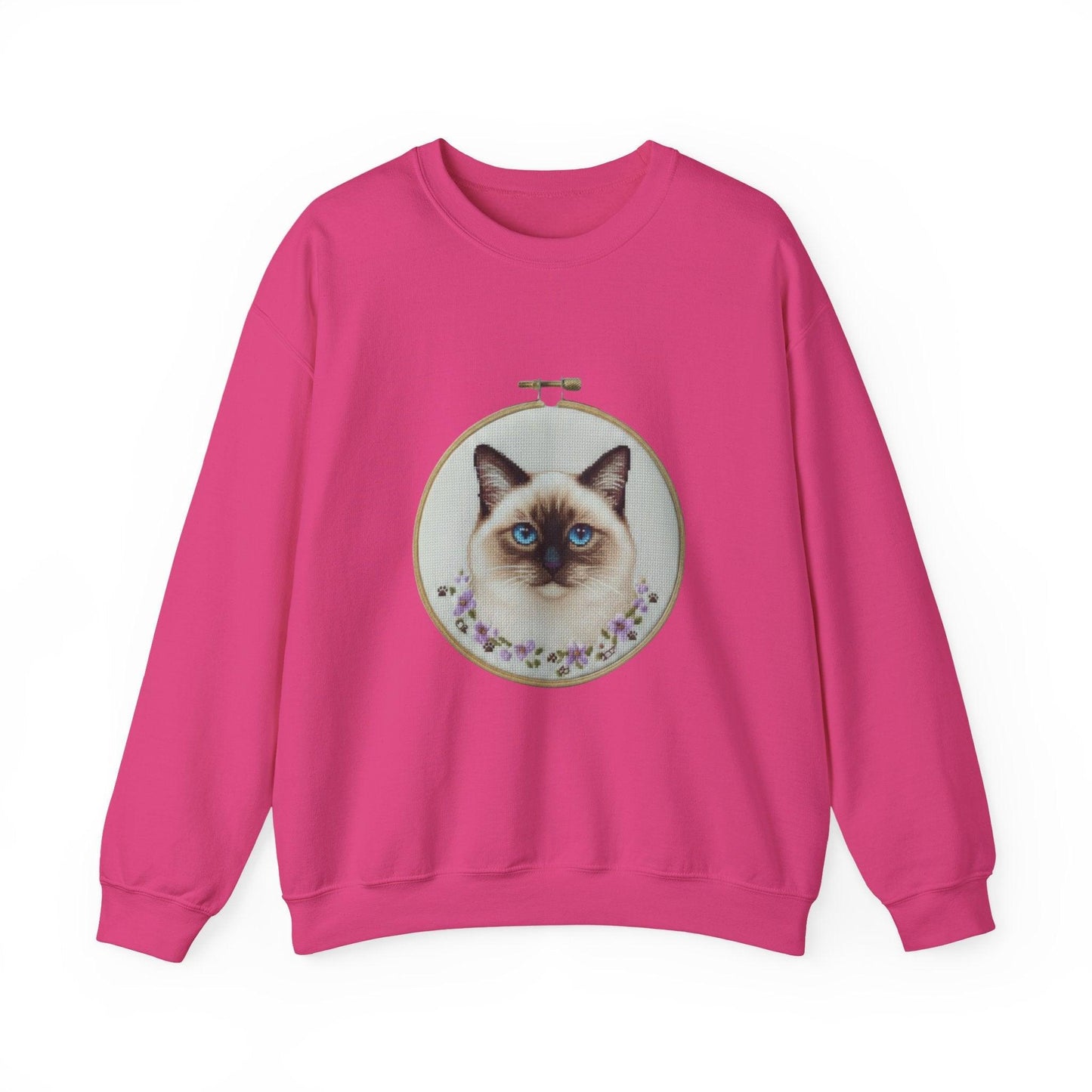 Siamese Cat Portrait Sweatshirt | Embroidery Hoop Floral Frame
