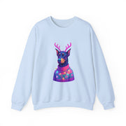 Vibrant Doberman Antlers Sweatshirt, Quirky Animal Crewneck, Cozy Holiday Gift, Fun Winter Apparel, Casual Style Top