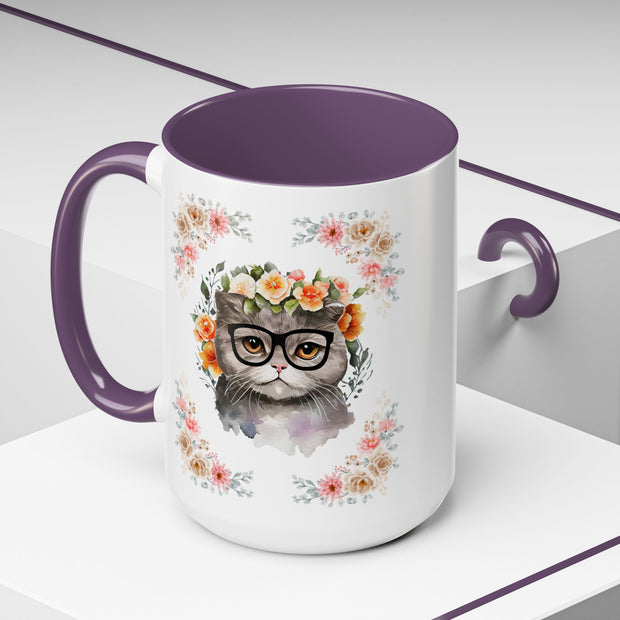 Geeky Goddess Gray Cat Accent Coffee Mug