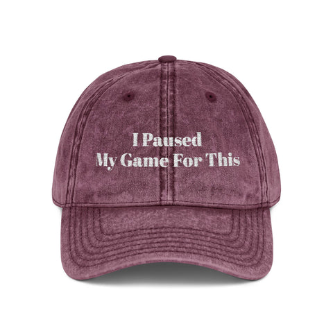 'I Paused My Game For This' Vintage Embroidered Cap