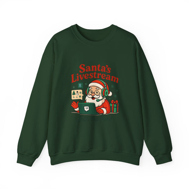 Cozy Christmas Crewneck Sweatshirt - Santa's Livestream Fun, Unisex Holiday Pullover, Gift for Gamers, Xmas Comfort Wear, Festive Sweatshirt