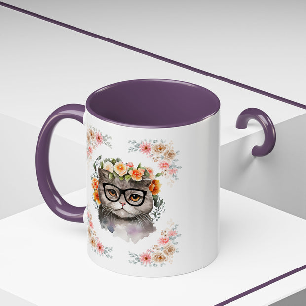 Geeky Goddess Gray Cat Accent Coffee Mug