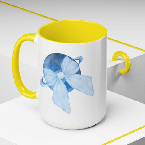 Blue Saturn Wrapped In A Blue Bow Accent Coffee Mug