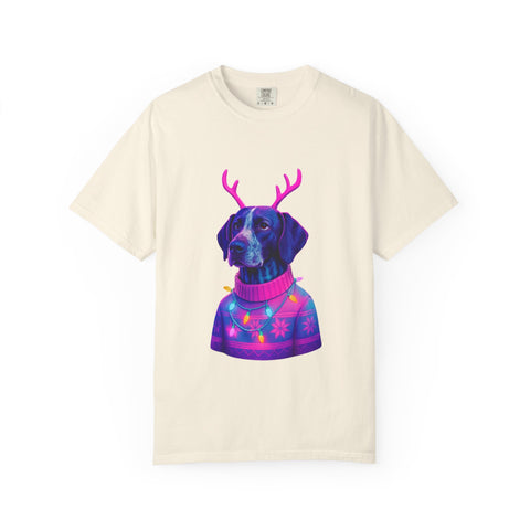 Neon Reindeer German Shorthaired Pointer T-Shirt | Festive Sweater Pup Holiday Tee