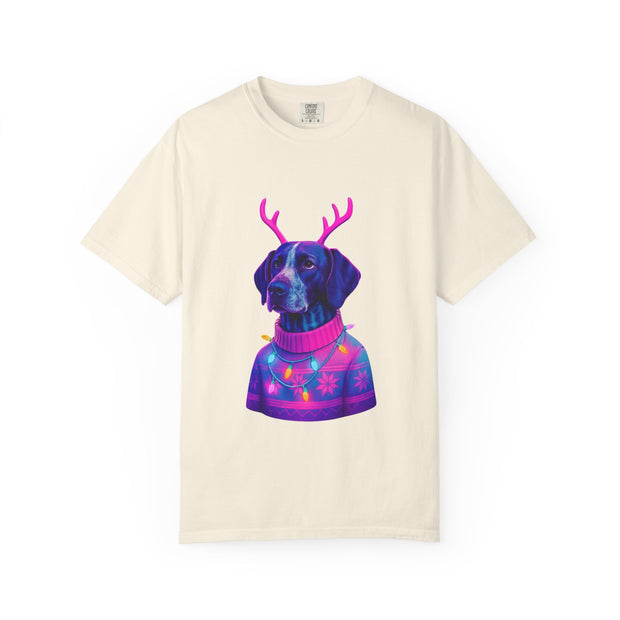 Neon Reindeer German Shorthaired Pointer T-Shirt | Festive Sweater Pup Holiday Tee