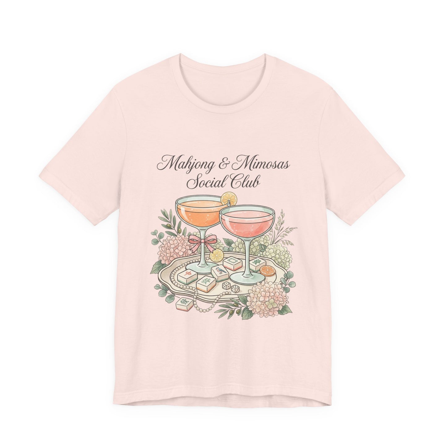 Mahjong & Mimosas Shirt, Mahjong Social Club Tee, Pastel Mahjong Graphic T-Shirt, Brunch Club Gift for Her