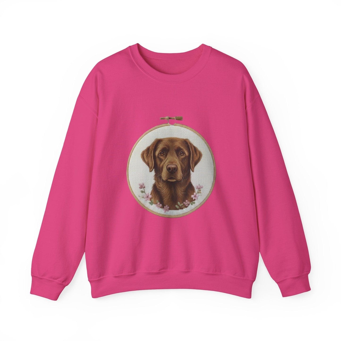 Chocolate Labrador Portrait Sweatshirt | Floral Hoop Embroidery Art