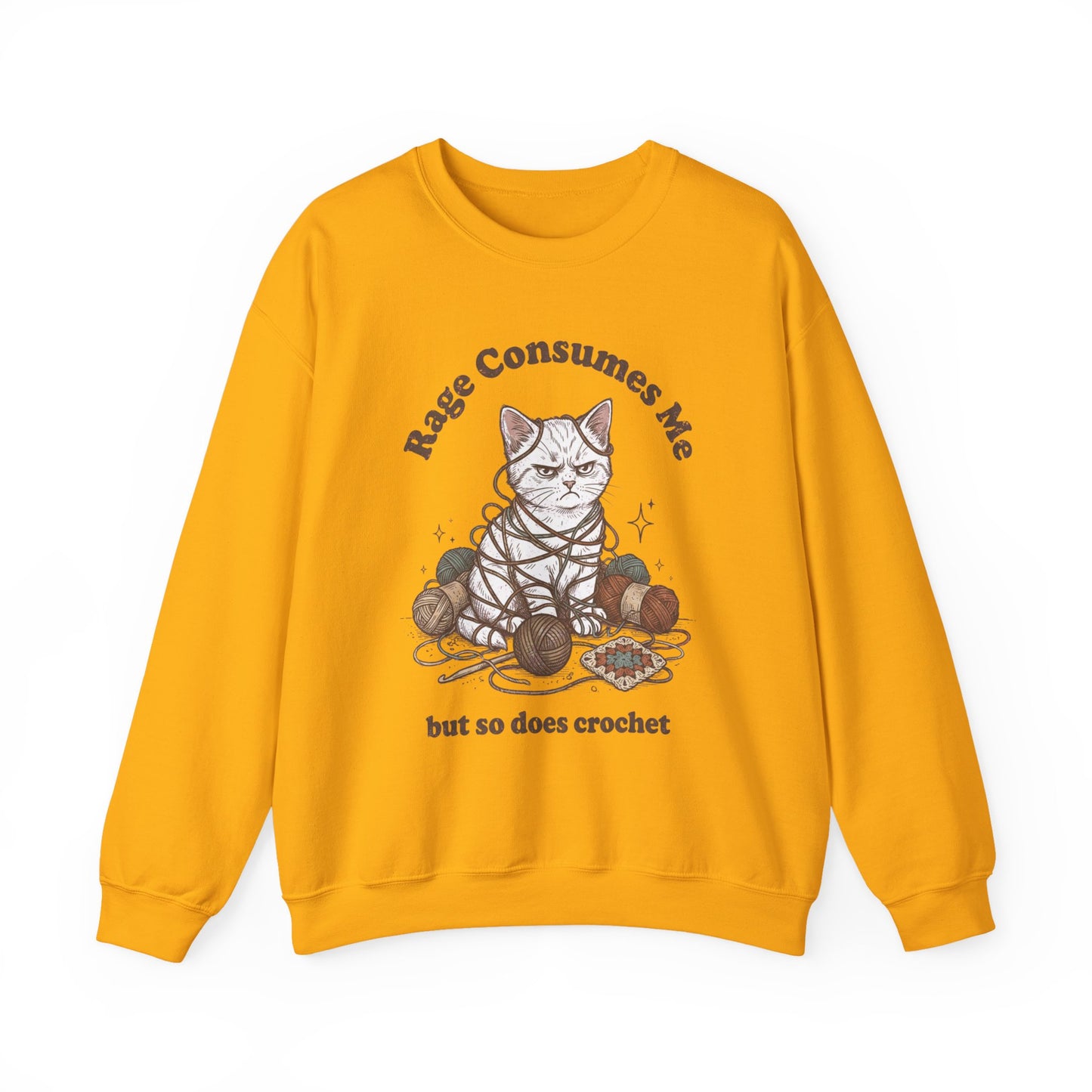 Rage Consumes Me Crochet Cat Shirt, Funny Knitting Tee, Grandma Hobbies Sweatshirt