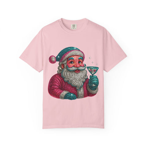 Santa Holding Martini T-Shirt | Vintage Retro Holiday Illustration