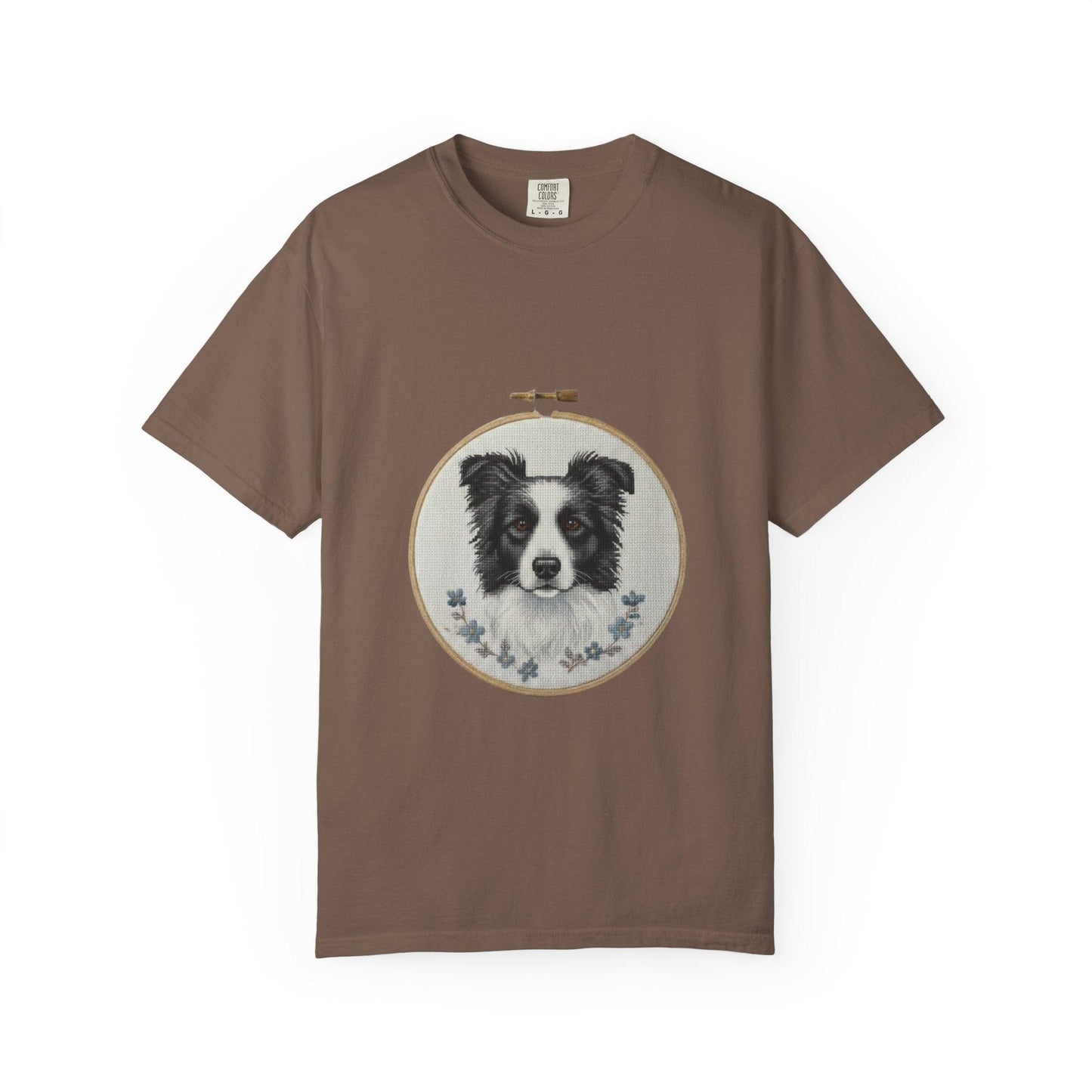 Border Collie Shirt, Dog Mom Gift, Cross Stitch Dog Portrait Tee, Embroidery Hoop Floral Pet Lover Top