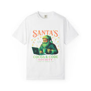 Santa's Cocoa & Code Society T-shirt, Holiday Tee, Xmas Gift, Unisex Garment-Dyed Shirt, Fun Santa Design, Cozy Christmas Apparel